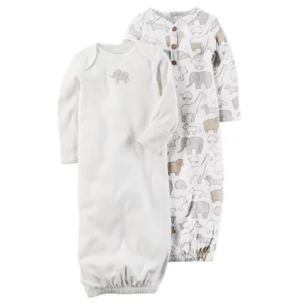 BABY CARTER’S 2 PACK ANIMAL BABYSOFT SLEEPER GOWNS SIZE NEWBORN